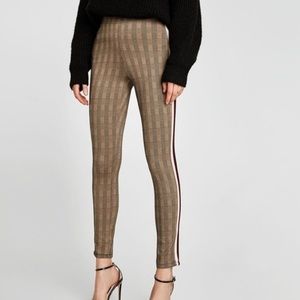 Zara Plaid Check Side Stripe Leggings